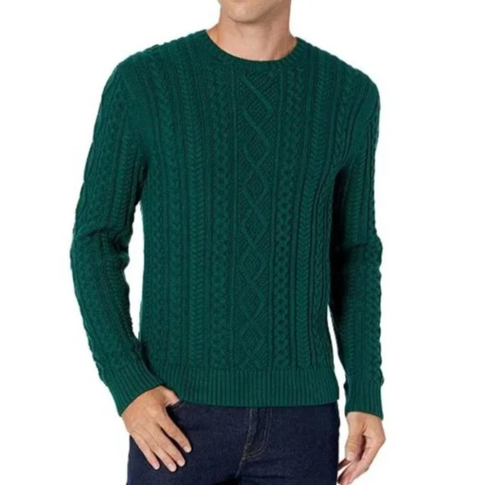 Men's Long-Sleeve 100% Cotton Fisherman Cable Crewneck Sweater